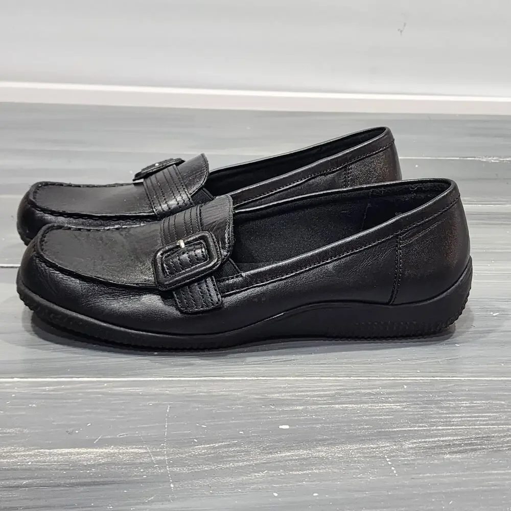 Walking Cradle Leather Loafers Comfort Shoes Black‎ Size 9 B Buckle Detail
